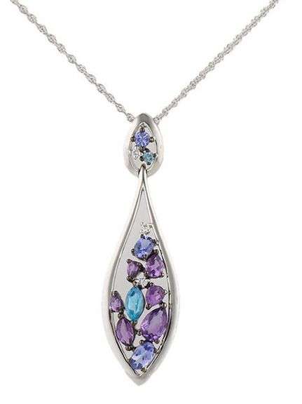 Allison Kaufman Multi-Colored Gemstone and 0.06ctw Diamond Pendant Necklace in 14K