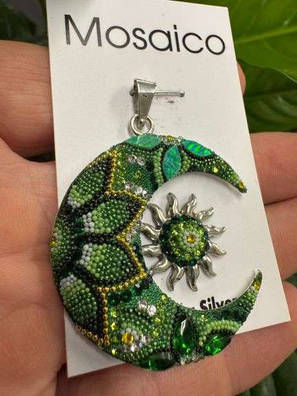 Original Handmade Mosaico Moon & Sun Earrings & Pendant 925 Sterling Silver Mexico Artistic Jewelry