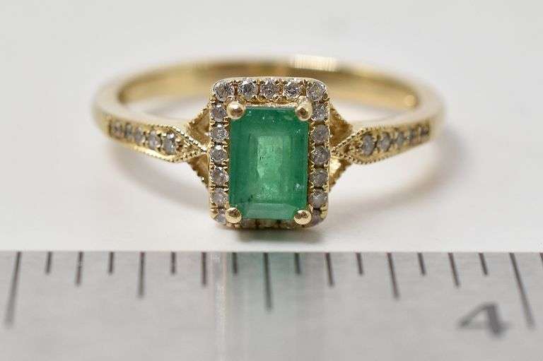 Admirable 10K Yellow Gold Emerald and Diamond Ring