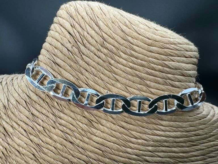 Sterling Silver Flat Marina Link Chain 8.2mm 925 Italy Anchor Mariner Bracelet 10"