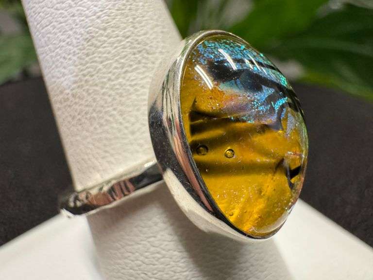 Sterling Silver 925 One of a Kind Dichroic Glass Ring Size 9
