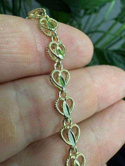 10k Yellow Gold Extremely Unique Diamond Cut Heart Chain 20 Inch