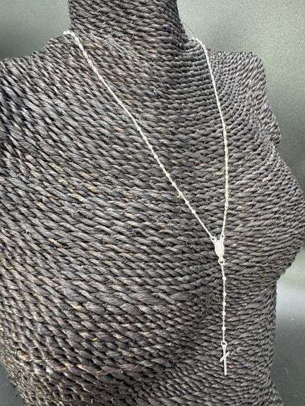 High Polished 925 Sterling Silver 2.5mm Smooth Bead Plain Cross 18" Rosary