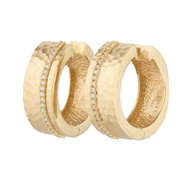Sonia Bitton 0.25ctw Diamond Galerie De Bijoux Hammer Finish Hoop Earrings in 14K
