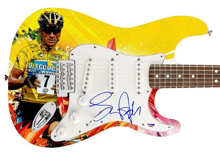 Lance Armstrong Tour De France Autographed 1/1 Custom Graphics Guitar PSA
