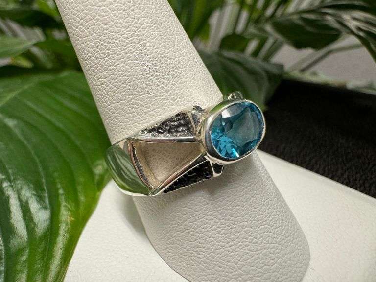 Sterling Silver 925 Natural Gemstone Blue Topaz Ring Size 7