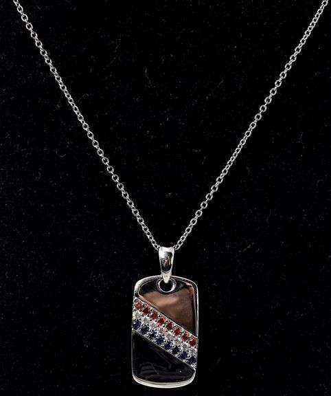 Red, White, Blue CZ Gemstone Pendant Necklace in Sterling Silver
