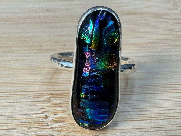 Sterling Silver 925 One of a Kind Dichroic Glass Ring Size 8.5