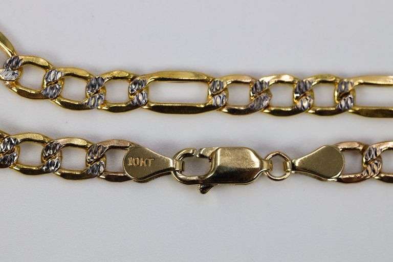 10k Yellow Gold Hollow Pave Figaro Link Chain 5.3mm Bracelet 8"