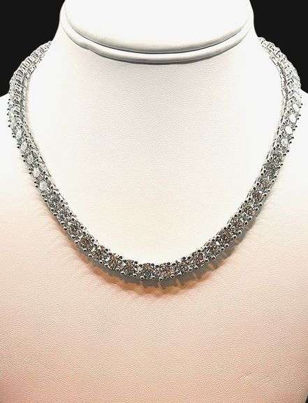White Gold Plate Huge 61 Cttw Lab Simulated Diamond Tennis Necklace