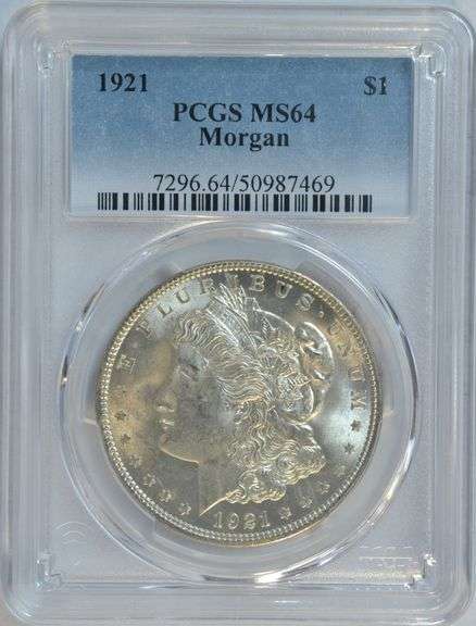 Nearly Gem BU 1921 Morgan Silver Dollar. PCGS MS64