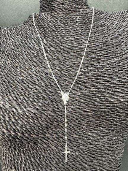 High Polished 925 Sterling Silver 2.5mm Smooth Bead Plain Cross 18" Rosary