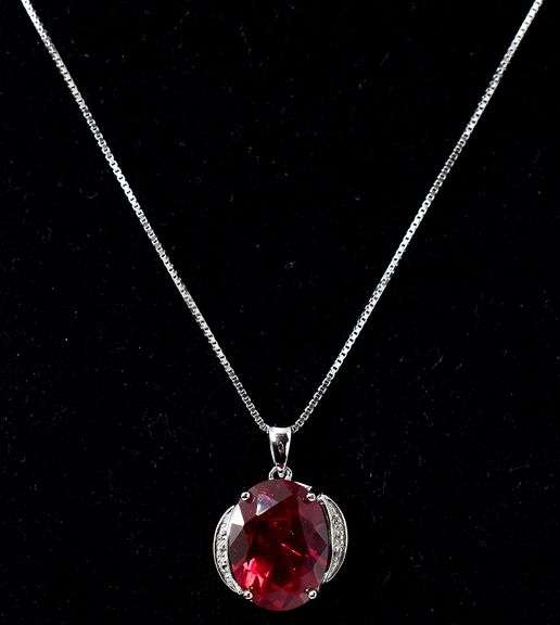 Red Garnet and CZ Gemstone Pendant Necklace in Sterling Silver