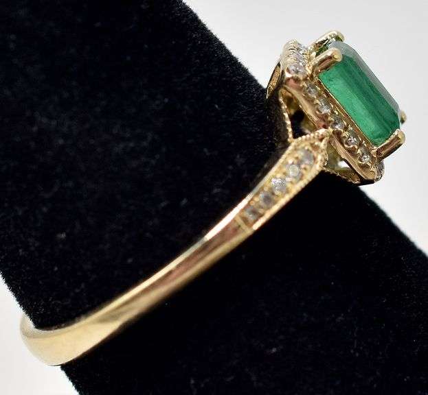 Admirable 10K Yellow Gold Emerald and Diamond Ring