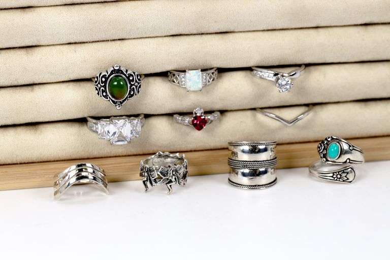 .925 Sterling Silver Curated Ring Lot of 10 Rings Various Sizes & Styles
