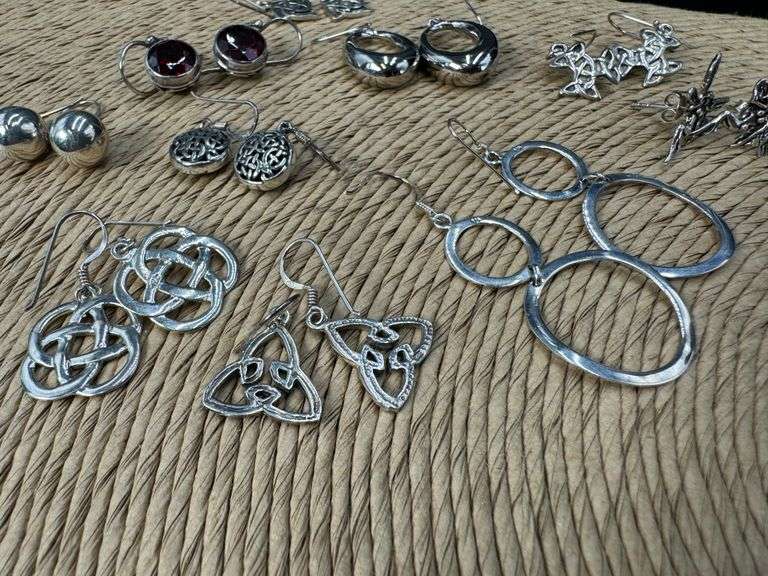 Sterling Silver Earring Assortment Various Sizes & Styles (10 Earring Lot)