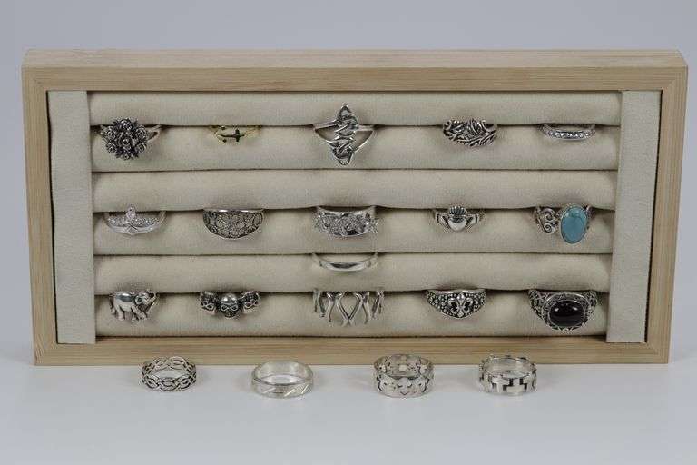 .925 Sterling Silver Ring Assortment Various Sizes & Styles (20 Ring Lot)