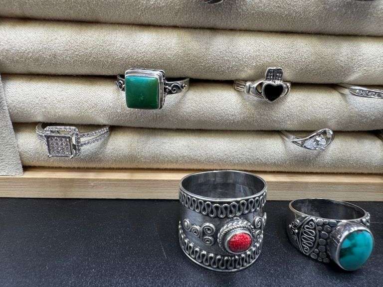 .925 Sterling Silver Curated 20 Ring Lot Various Sizes & Styles