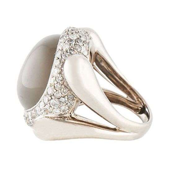 12.99ct Grey Moonstone and 1.20ctw Diamond Multi Row Halo Statement Ring