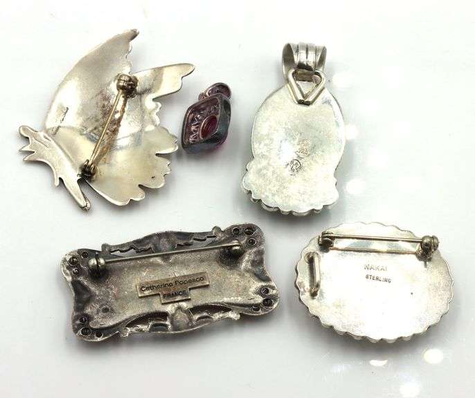 Group lot of 5 Vintage 925 sterling silver signed pendants