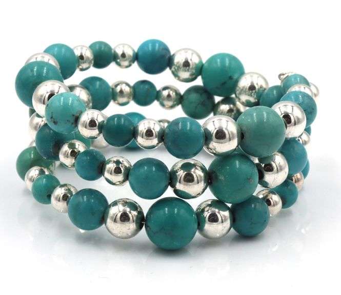 Turquoise and silver multi strand bangle