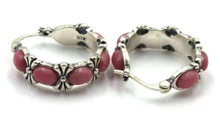 3 Pairs of 925 sterling silver gemstone hoop earrings