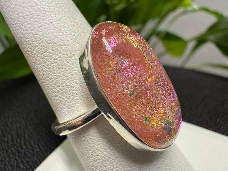 Sterling Silver 925 One of a Kind Dichroic Glass Ring Size 7.75