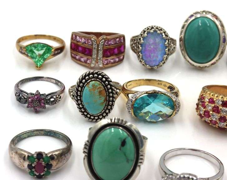 Group lot of 17 vintage 925 sterling silver multi gemstone rings