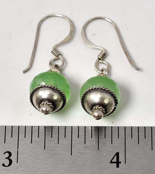 Green Gemstone Beaded Dangle Earrings in Sterling Silver