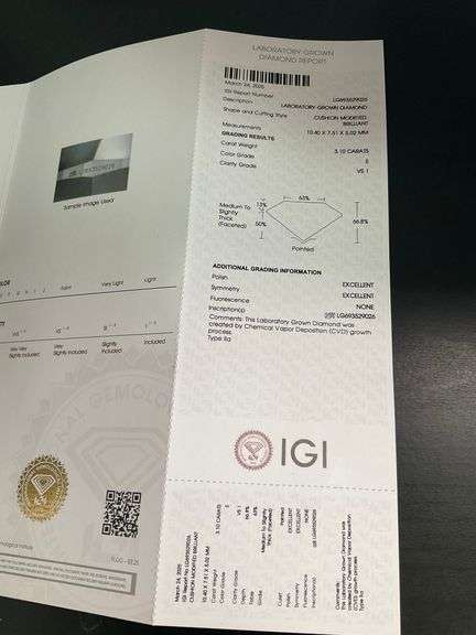 I.G.I CERTIFIED 3.10 CARAT CUSHION CUT DIAMOND