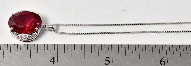 Red Garnet and CZ Gemstone Pendant Necklace in Sterling Silver