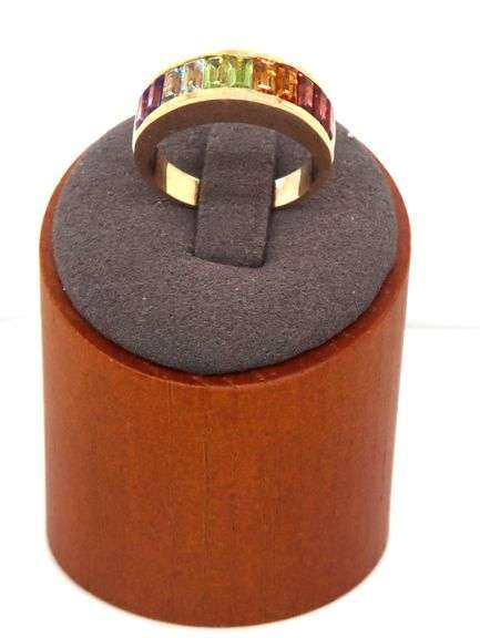 14kt Yellow gold 3.30ctw multi gemstone baguette band