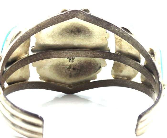 Vintage 925 sterling silver signed turquoise wide cuff bangle