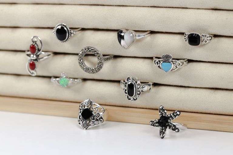 Sterling Silver Curated Ring Assortment Various Sizes & Styles (10 Ring Lot)