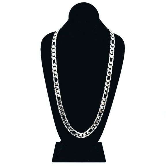 Huge 124 Gram Tri-Layered .925 Silver Plated Italian Figaro Link Necklace
