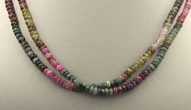 2 Row multi color gemstone necklace with sterling silver clasp