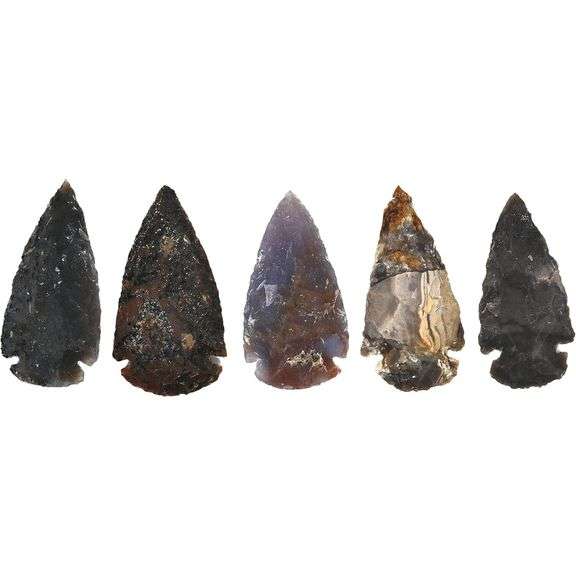 Lot of 5 Jasper Arrowheads Natural Flint Arrowheads