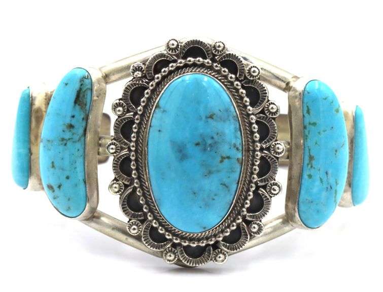 Vintage 925 sterling silver signed turquoise wide cuff bangle