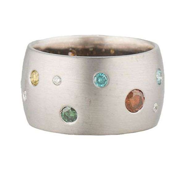 Gabriel Ofiesh Multi Colored Irradiated Diamond Flush Set Wide Band Ring in 14K