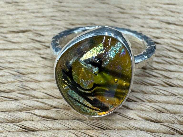 Sterling Silver 925 One of a Kind Dichroic Glass Ring Size 9