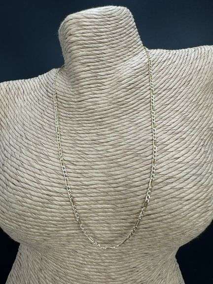 14k Yellow Gold-Hollow Pave Figaro Link Chain 2.6mm Necklace 22"