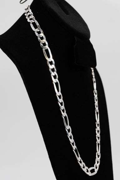 Men's 10.9mm Solid .925 Sterling Silver Flat Figaro Chain Link Italy Necklace 20"