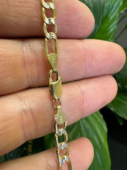 10k Yellow Gold-Hollow Pave Figaro Link Chain 5.3mm Necklace 18"