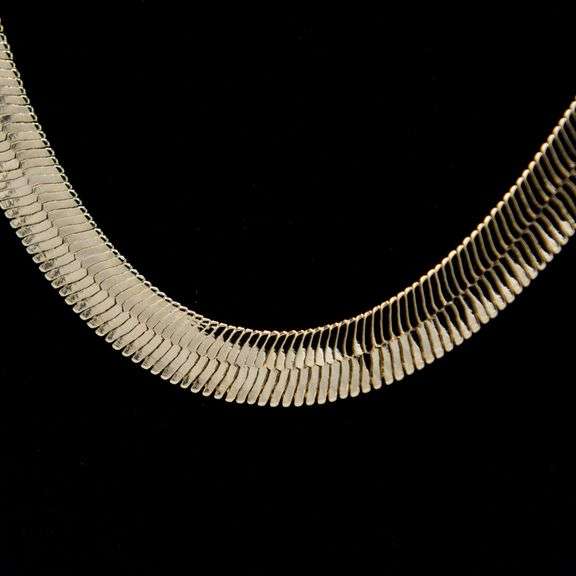 Impressive 124.8 Gram 14 Kt Yellow Gold Plate Herringbone Necklace