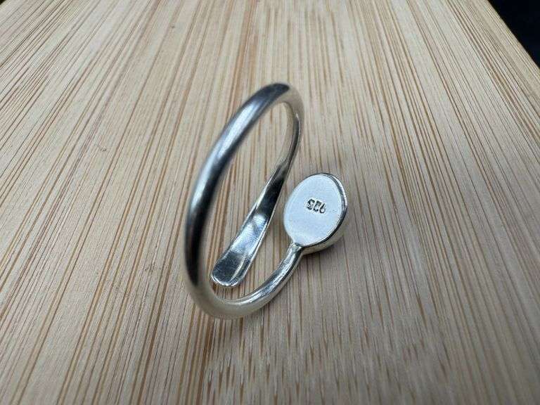 Sterling Silver 925 Titanium Coated Druzy Agate Crystal Stone Ring Adjustable Spoon Band