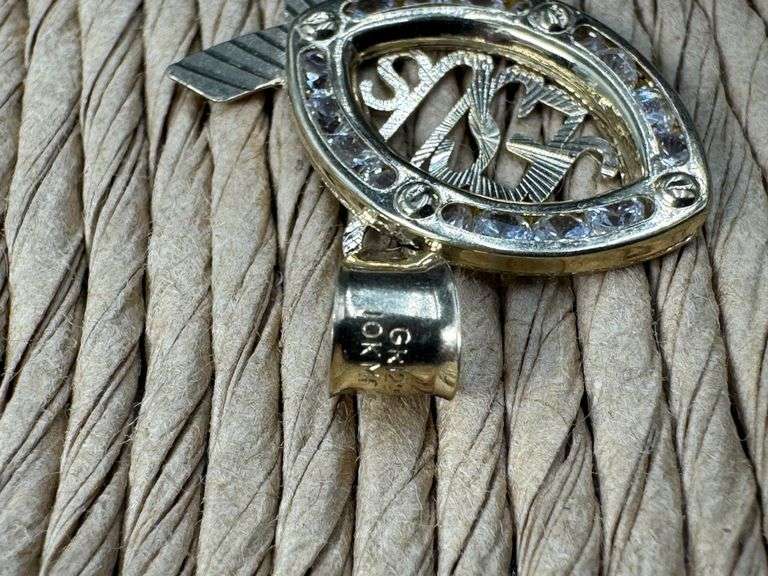 10k Yellow Gold Jesus Ichthys Christian Pendant Diamond Cut Clear CZ Charm