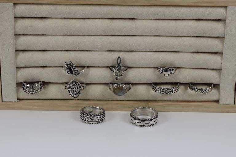Sterling Silver Curated Ring Assortment Various Sizes & Styles (10 Ring Lot)