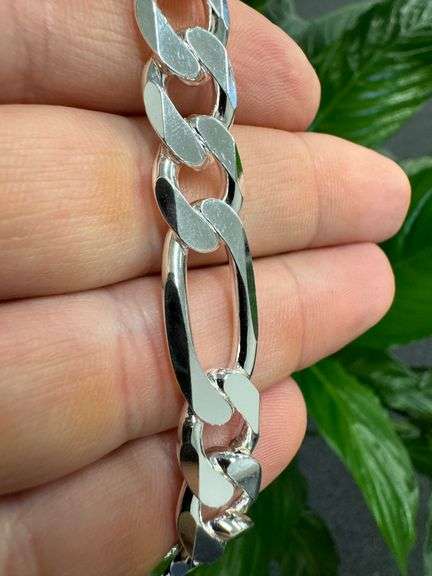 Sterling Silver Solid Figaro Link Chain 11.2mm 925 Italy Heavy Curb Bracelet 9" Inch