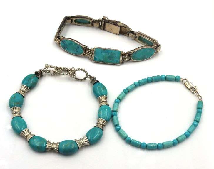 Group lot of Vintage 925 sterling silver turquoise bracelets