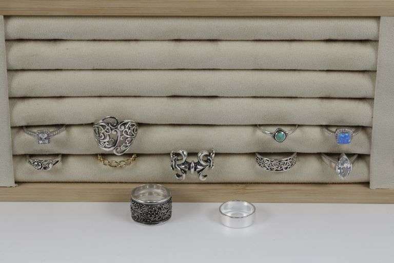 Sterling Silver Curated Ring Assortment Various Sizes & Styles (10 Ring Lot)